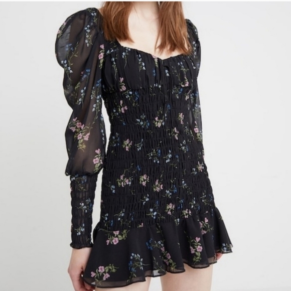 For Love and Lemons Dixon Black Floral Mini Dress Size Medium - Picture 2 of 11